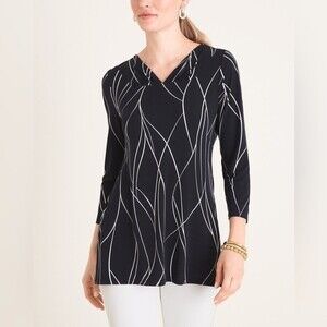 Chico's Printed Ruched-Neck Women's Top Blouse(Size M)